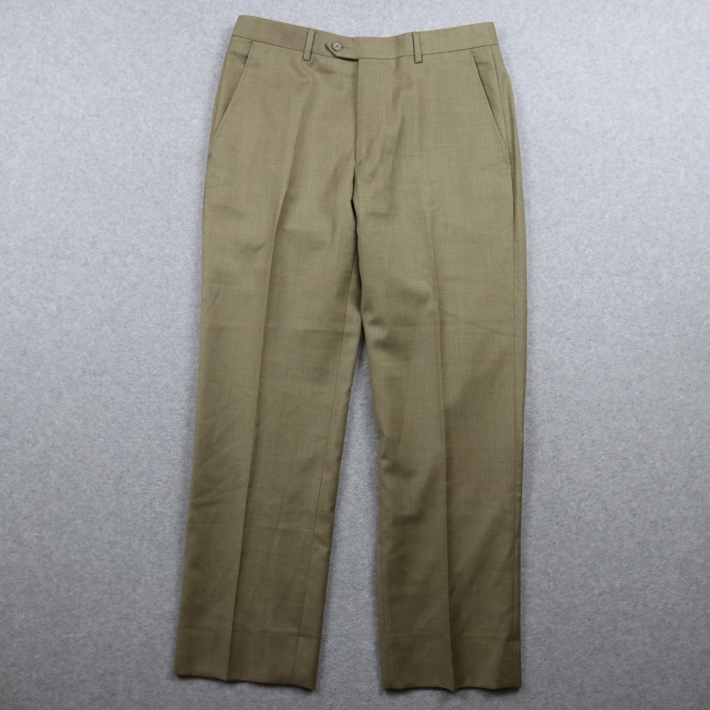 Santorelli Pants Mens 33 Romeo Luxury Serge Wool Dress Suit Flat Front Tan Brown
